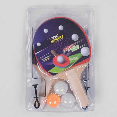 Ракетка С 34457 для пінг-понгу TK Sport з сіткою, 2 ракетки + 3 кульки, в слюді