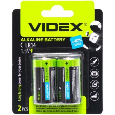 Батарейка Videx лужна 1.5V LR14 (боченя) V-291864