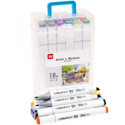 Набір скетч-маркерів 18 кольорів 820-18 в пластиковому боксі у магазині autoplus, з доставкою по Україні, краща ціна