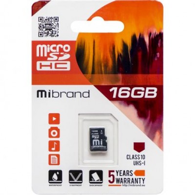 Карта памяти Mibrand MicroSDHC 16GB UHS-I (Class 10) (card only)