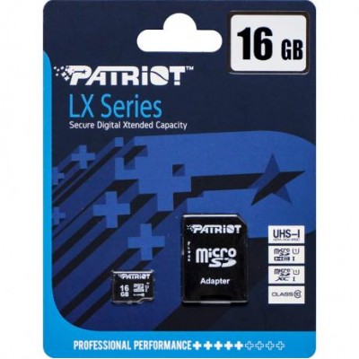 Карта памяти Patriot MicroSDHC 16GB UHS-I (Class 10) LX Series +SD adapter у магазині autoplus, з доставкою по Україні, краща ціна