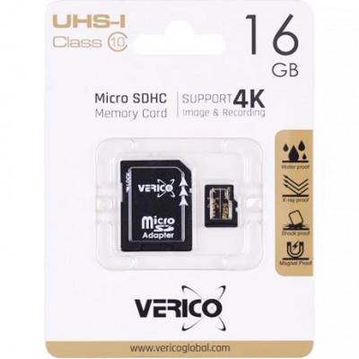 Карта памяти Verico MicroSDHC 16GB UHS-I (Cl10)+SD adapter 1MCOV-MAH9G3-NN 600456