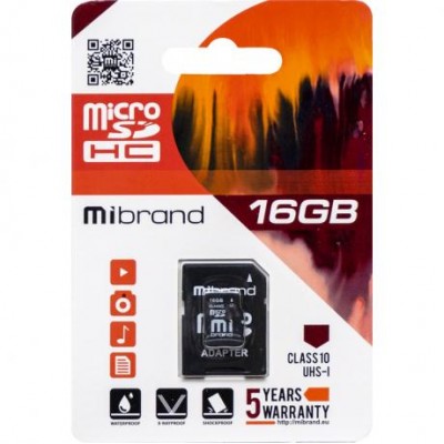 Карта памяти Mibrand MicroSDHC 16GB UHS-I (Class 10)+SD adapter 130048