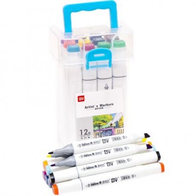 Набір скетч-маркерів 12 кольорів 820-12 в пластиковому боксі у магазині autoplus, з доставкою по Україні, краща ціна