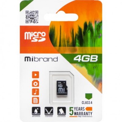 Карта памяти Mibrand MicroSDHC 4GB Class 4 (card only)