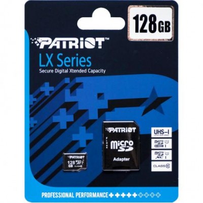 Карта памяти Patriot MicroSDXC 128GB UHS-I (Class 10) LX Series +SD adapter