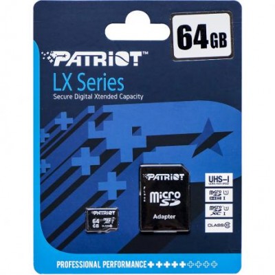 Карта памяти Patriot MicroSDXC 64GB UHS-I (Class 10) LX Series +SD adapter