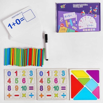Дерев’яна іграшка Математика C 52607 “Numerical Calculation Teaching Aids”, картки, палички, фігурки, маркер