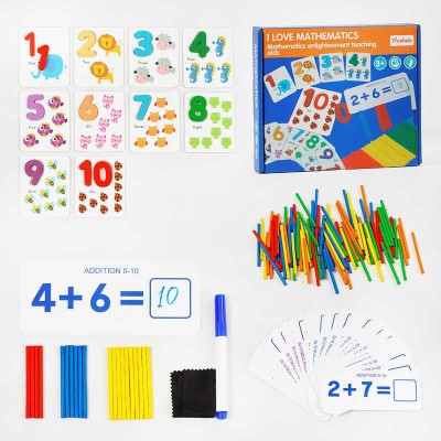 Математична гра C 60419 дерев'яні цифри, картки з рівняннями, рахунковий палички, цифри, маркер