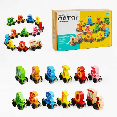 Потяг магнітний C 61400 (36) "WToys", цифри, дерев'яні елементи