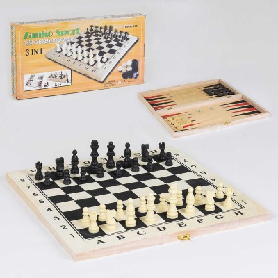 Шахи дерев'яні С 36817 (54) 3 в 1, дерев'яна дошка, дерев'яні шахи