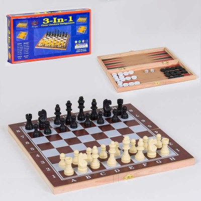 Шахи дерев'яні С 36810 (80) 3 в 1, дерев'яна дошка, дерев'яні шахи