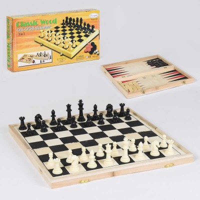 Шахи дерев'яні С 36816 (24) 3 в 1, дерев'яна дошка, дерев'яні шахи