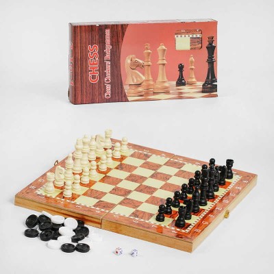 Шахи дерев'яні С 36819 (48) 3 в 1, дерев'яна дошка, дерев'яні шахи, в коробці в магазині autoplus, з доставкою по Україні, краща ціна