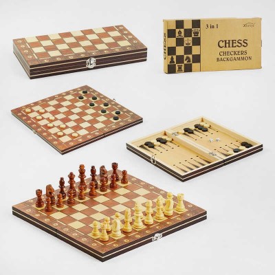 Шахи С 45103 3в1, магнітні, дерев'яна дошка, дерев'яні шахи
