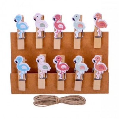 Прищіпки дерев'яні декоративні з фігуркою "Фламинго" 10шт 3,5*0,6см 4-201-5