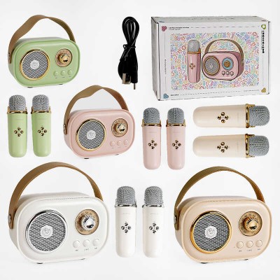 Караоке C 66374 (40) 4 види, bluetooth, 2 мікрофони, підсвічування, від акумулятора/мережі, type-c, TF-картка, ВИДАЄТЬСЯ МІКС