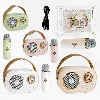 Караоке C 66373 (40) 4 види, bluetooth, мікрофон, підсвічування, від акумулятора/мережі, type-c, TF-картка, ВИДАЄТЬСЯ МІКС