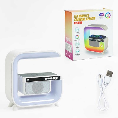 Колонка C 65411 (24) бездротова зарядка телефона, Bluetooth 5.2, підтримка TF Card, USB Type-C, зміна режимів підсвічування, будильник, годинник, у коробці