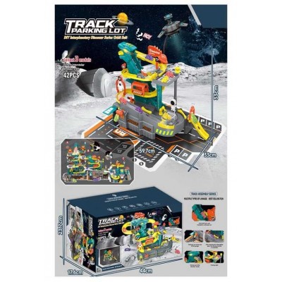 Іграшковий авто трек у будівельній тематиці 388-589 “Динозавр”, 42 елементи, автоматичний підіймач, звук, мелодія, 5 машинок