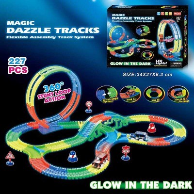 Іграшковий авто трек Magic Dazzle Tracks у будівельній тематиці 126 ,227 деталей, машинка на батарейках, підсвічування, неоновий трек
