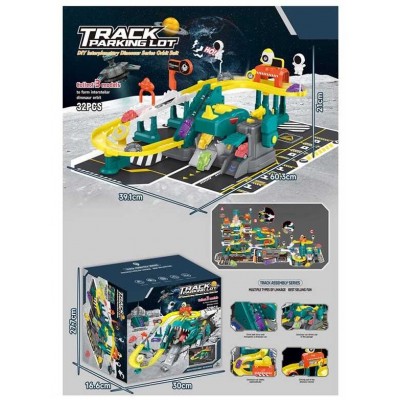Іграшковий авто трек у будівельній тематиці 388-590 “Динозавр”, 32 елементи, автоматичний підіймач, звук, мелодія, 5 машинок