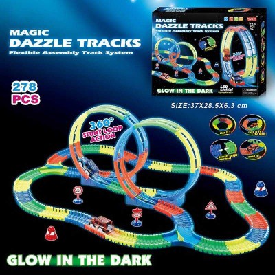 Іграшковий авто трек Magic Dazzle Tracks у будівельній тематиці 127 ,278 деталей, машинка на батарейках, підсвічування, неоновий трек