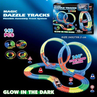 Іграшковий авто трек Magic Dazzle Tracks у будівельній тематиці 123 ,148 деталей, машинка на батарейках, підсвічування, неоновий трек