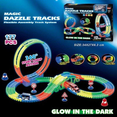 Іграшковий авто трек Magic Dazzle Tracks у будівельній тематиці 124 ,177 деталей, машинка на батарейках, підсвічування, неоновий трек