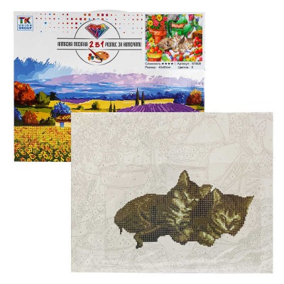 Картина за номерами + Алмазна мозаїка B 70628 TK Group , 40х50 см, Сплячі котики