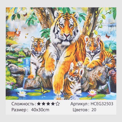 Картини за номерами HCEG 32503 (30) "TK Group", "Родина тигрів", 40*30 см