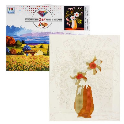 Картина за номерами + Алмазна мозаїка B 78661 TK Group , 40х50 см, “Квіти”