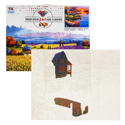 Картина за номерами + Алмазна мозаїка B 70030 TK Group , 40х50 см, Захід сонця на озері