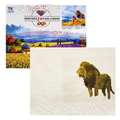 Картина за номерами + Алмазна мозаїка B 72125 TK Group , 40x50 см, Подружжя левів