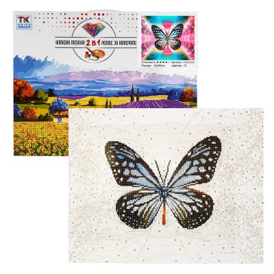Картина за номерами + Алмазна мозаїка 2в1 YHDGJ 75041 TK Group , 50х40см, Метелик