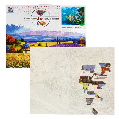 Картина за номерами + Алмазна мозаїка B 70061 TK Group , 40х50 см, Місто біля гірського озера