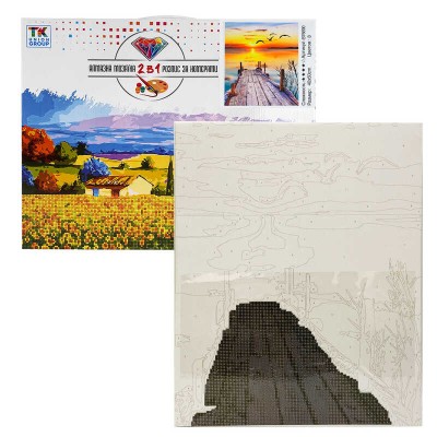 Картина за номерами + Алмазна мозаїка B 76690 TK Group , 40х50 см, “Захід сонця”