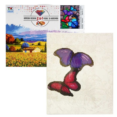 Картина за номерами + Алмазна мозаїка B 78679 TK Group , 40х50 см, “Метелики”