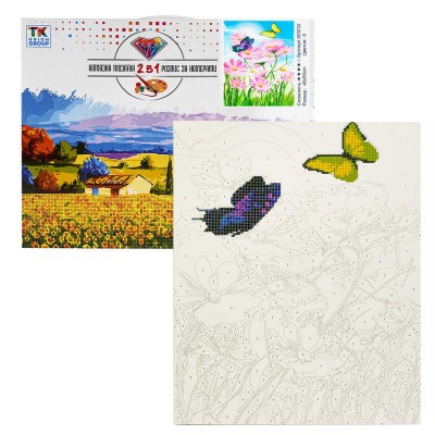 Картина за номерами + Алмазна мозаїка B 78733 TK Group , 40x50 см, Галявина з метеликами