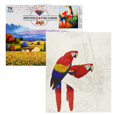Картина за номерами + Алмазна мозаїка B 70172 TK Group , 40х50 см, Папуги