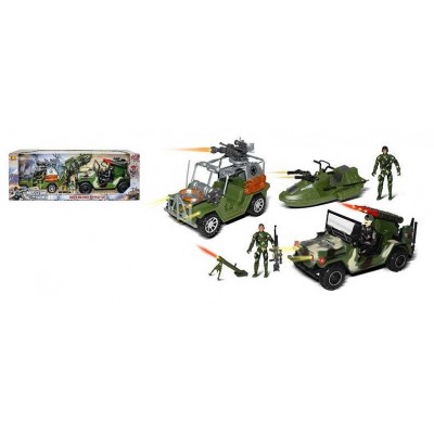 Набір спецтехніки HW-S 3707 2 машини, шлюпка, гранатомет, 3 ігрових фігурки військових