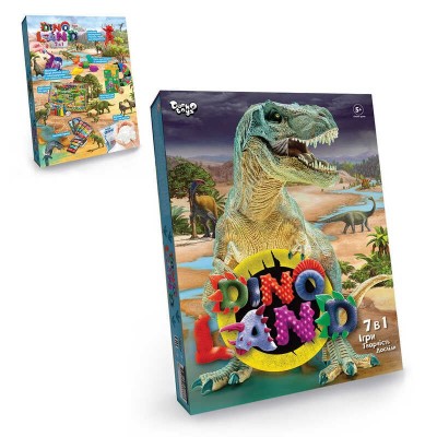 Ігровий набір "Dino land 7в1" DL-01-01U УКР. (5) "Danko Toys", тісто, настільна гра, сніг, формочки