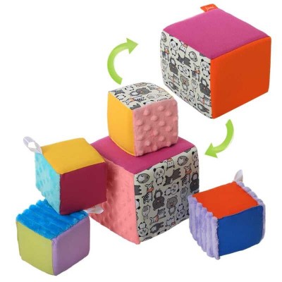 Набір м'яких кубиків дизайн 4 "Звірятка" 2050036113 (1) “Homefort” 5 кубиків, 1 великий 15х15см, 4 маленьких 10х10см, з петелькою, в ПВХ пакеті в магазині autoplus, з доставкою по Україні, краща ціна