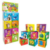 Кубики 40413 (36/2) "4FUN Game Club", "Тварини", 6 штук, м'які, водонепроникна тканина, літери, геометричні фігури, в пакеті