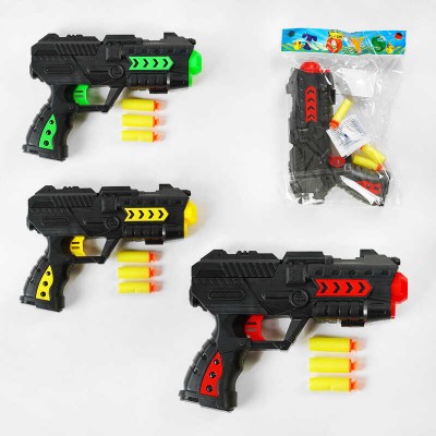Дитячий іграшковий пістолетік 716 (216/2) 3 кольори, потрійний ствол, м’які патрони з присоскою, у пакеті, ВИДАЄТЬСЯ ТІЛЬКИ МІКС ВИДІВ