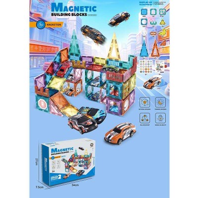 Конструктор магнітний 6631 A-3 (24) 82 деталі, 12 металопластикових машинок