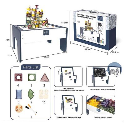 Конструктор магнітний XC-B 13 (4) 30 деталей, тунелі, кулька, дерев’яний стіл 55х37х23 см, двостороння дошка для малювання, маркери