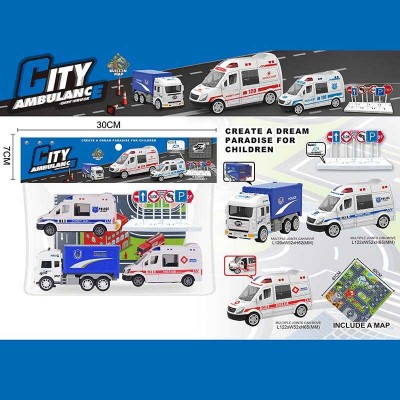 Набір машин JW 567-049 (96/2) “City Ambulance”, інерція, 3 машинки, килимок