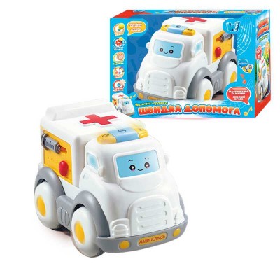 Машинка музична 65747 (48) "WToys", ОЗВУЧУВАННЯ УКРАЇНСЬКОЮ МОВОЮ, "Швидка допомога", світло, мелодії, пісні, інерція