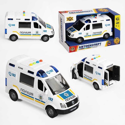 Машина "Поліція" 69609 (36) "Авто Експерт", УКРАЇНСЬКЕ ОЗВУЧУВАННЯ, тематичні фрази та пісні, підсвічування, відчиняються двері, інерція, гумові колеса